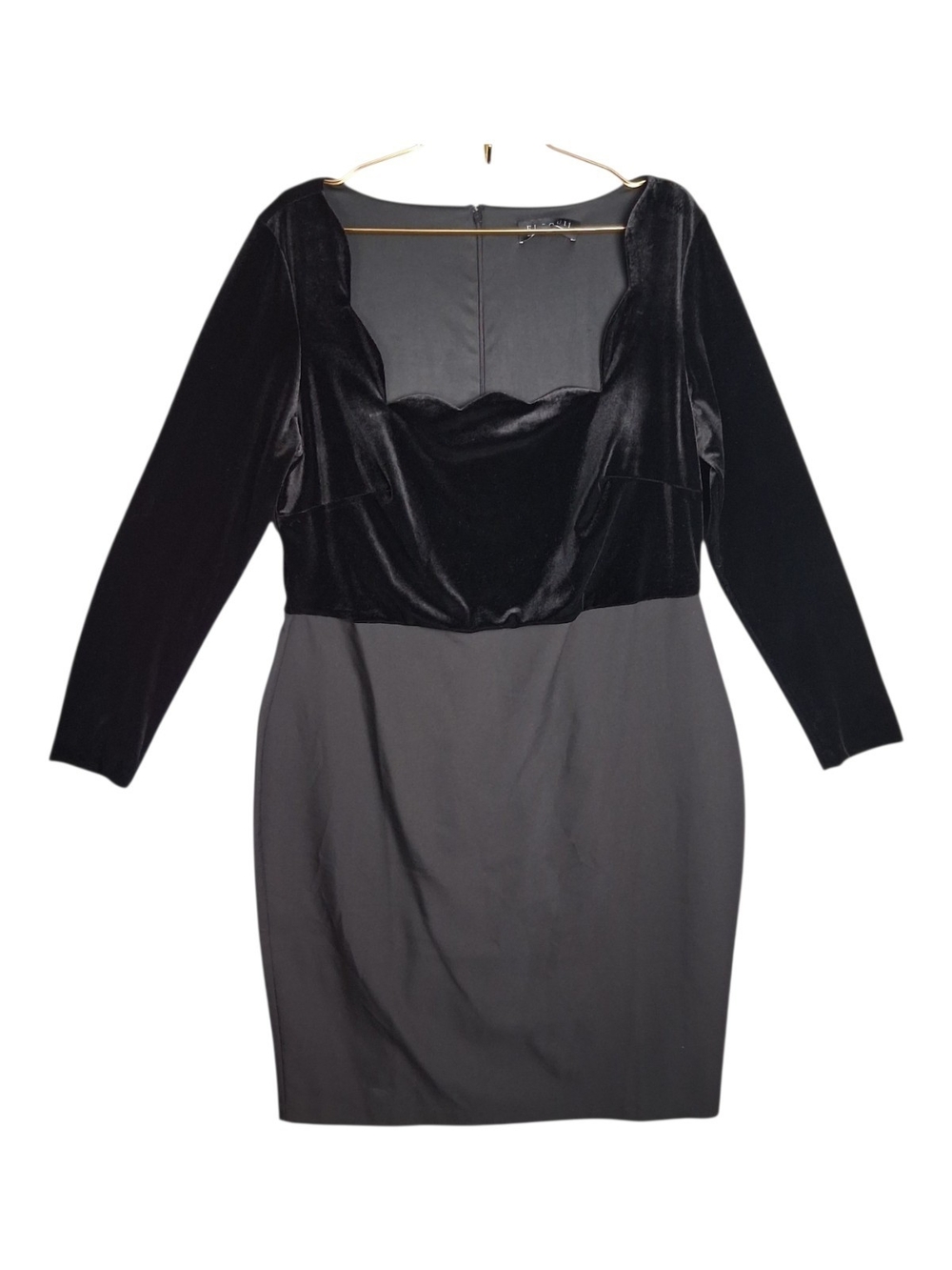 ELOQUII Black Velvet Sweetheart Scallop Sheath Dress Plus Size 14 Long Sleeve